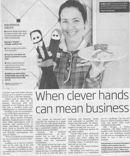 Create and Thrive mention in Sunday Mail Handmade Feb 20123 2
