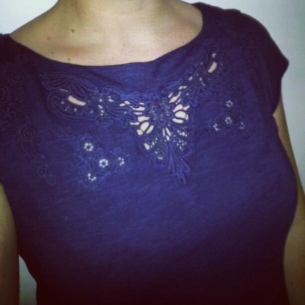navy boatneck top with lace thrifted