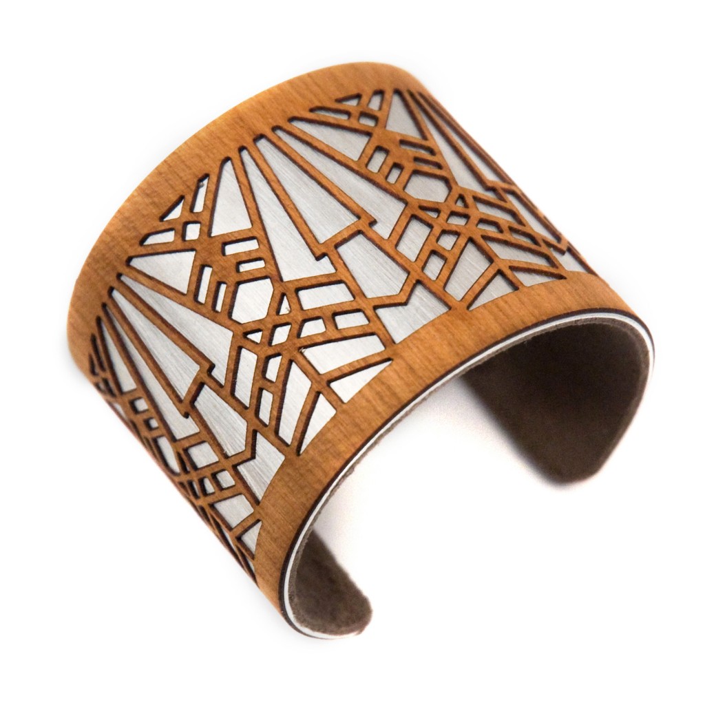 laser cut wood jewelry cuff bracelet art deco metropolis 1