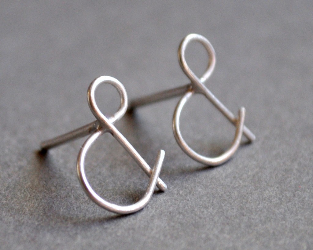 ampersand stud earrings - sterling silver handmade